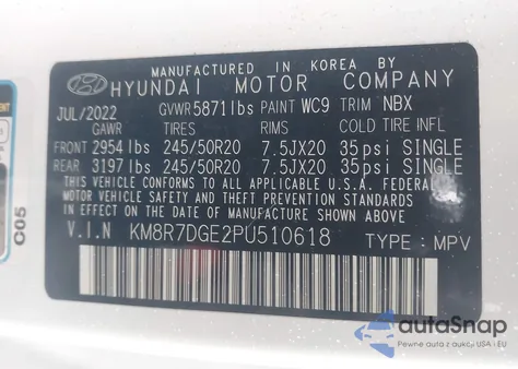 2023 Hyundai Palisade Calligraphy z USA, uszkodzony, nr VIN KM8R7DGE2PU510618